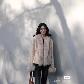 2025新款超大真大狐狸毛领毛袖修身外套女毛绒真獭兔皮草外套短款