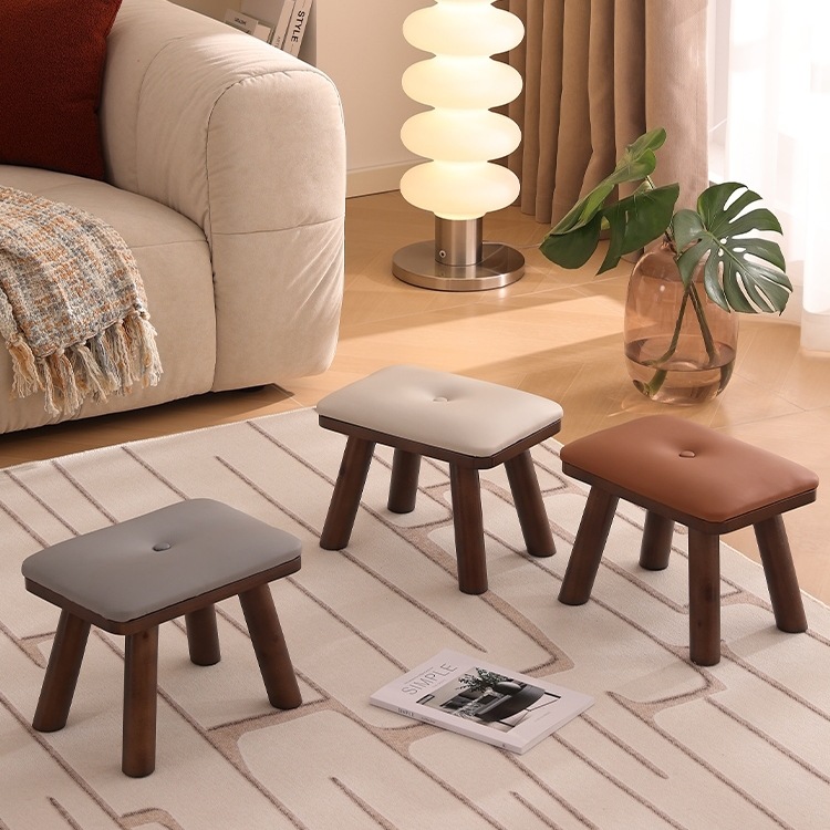 Solid Wood Small Stool Low Stool for Home Living Room Coffee Table Sofa Trendy Small Bench Square Stool Soft Cushion for Doorway Changing Vω