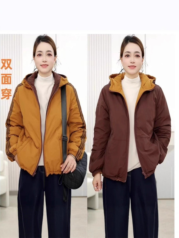 2025年秋冬季新款双面穿棉服连帽洋气棉衣女宽松冬季休闲防风外套|undefined