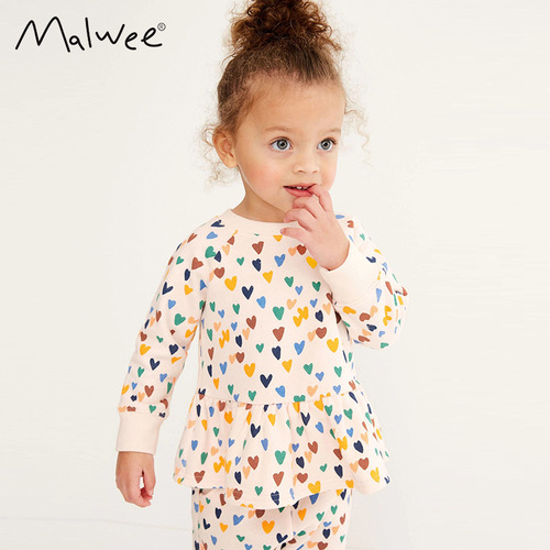malwee girls sweatshirt autumn new printed round neck European and American children's bottoming shirt loose skirt