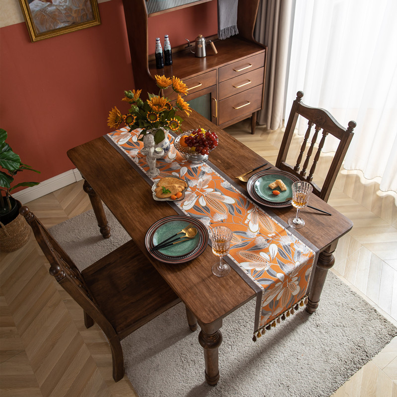 American Retro Woven Table Runner With Tassels Polyester Home Decor_voghion.com
