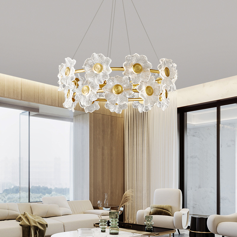 简约现代创意全铜新款客厅吊灯北欧琉璃田园卧室餐厅全铜水晶灯具