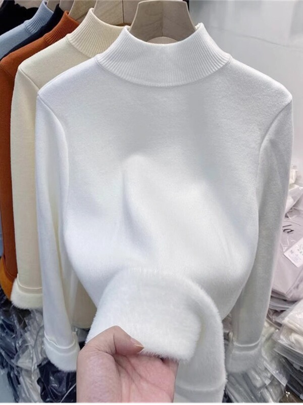 一体绒加绒加厚半高领针织衫毛衣女2025秋冬季新款内搭中领打底衫|undefined