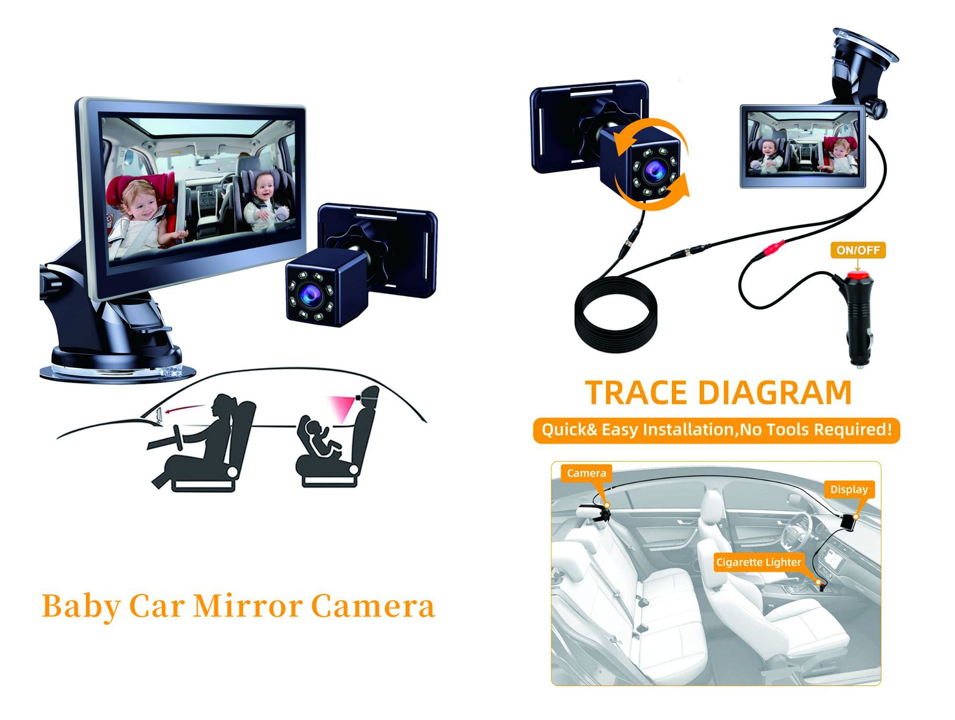 跨境4.3寸高清夜视车载婴儿镜监控器car baby mirror Monitor详情5