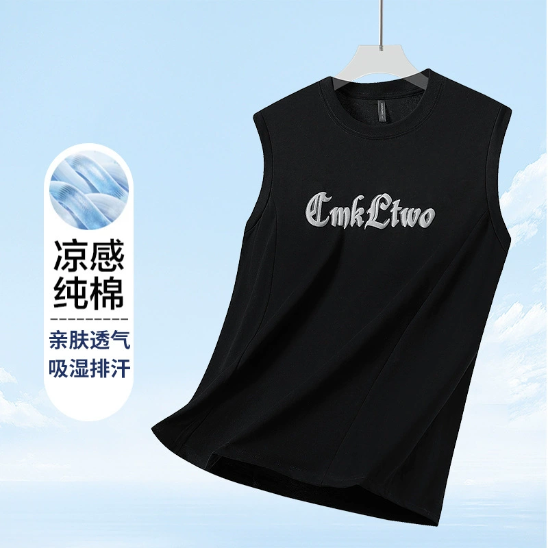 Тяжелый жилет из чистого хлопка для занятий спортом на открытом воздухе, трансграничная открытая толстая футболка, популярная летняя тонкая дышащая футболка без рукавов