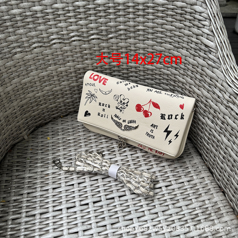 Bolso de hombro con diseño de alas e impresión de letras, cadena incluida