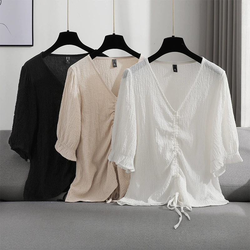 Летняя блуза с V‑образным вырезом, plus size, с завязкой спереди, 2–4XL, повседневная