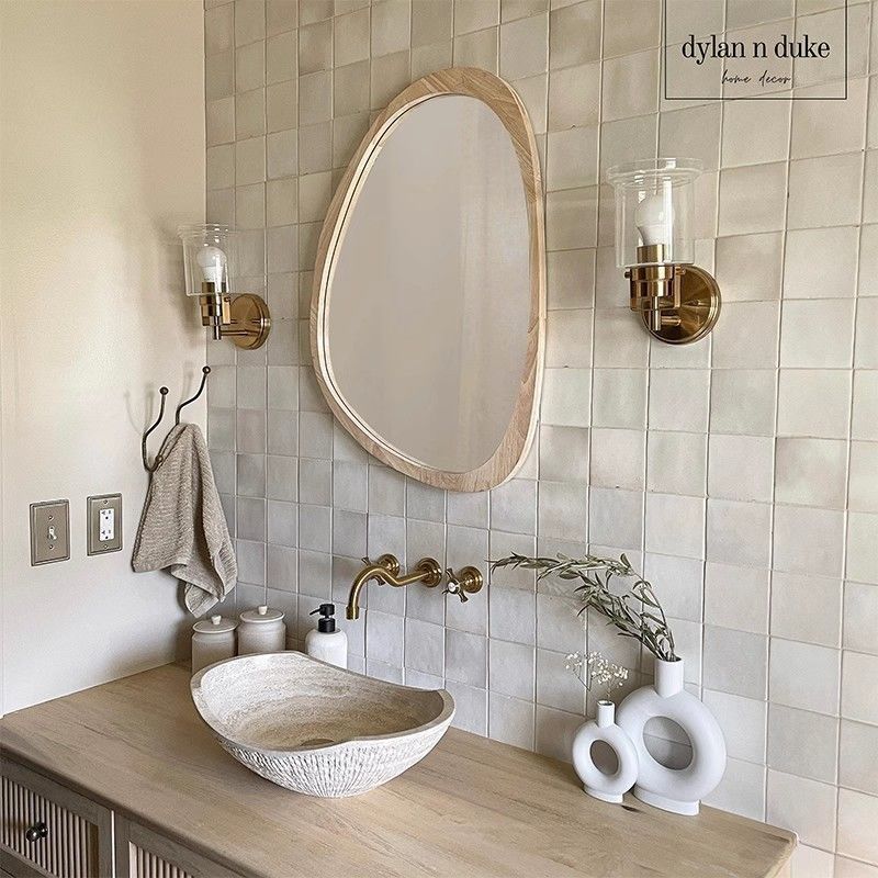 American Retro Bathroom Mirror, French-Style Bathroom Mirror, Irregular Makeup Mirror, Dressing Mirror, Vintage Wall-Mounted Smart Mirror