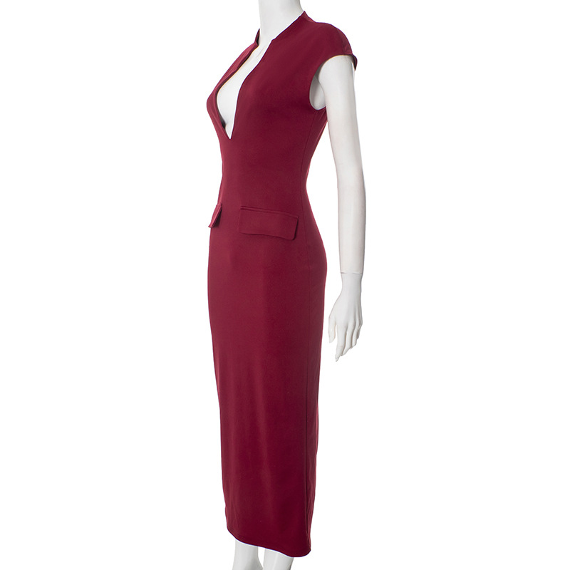 Women Clothing Spring Summer Solid Color Elegant Maxi Dress Women