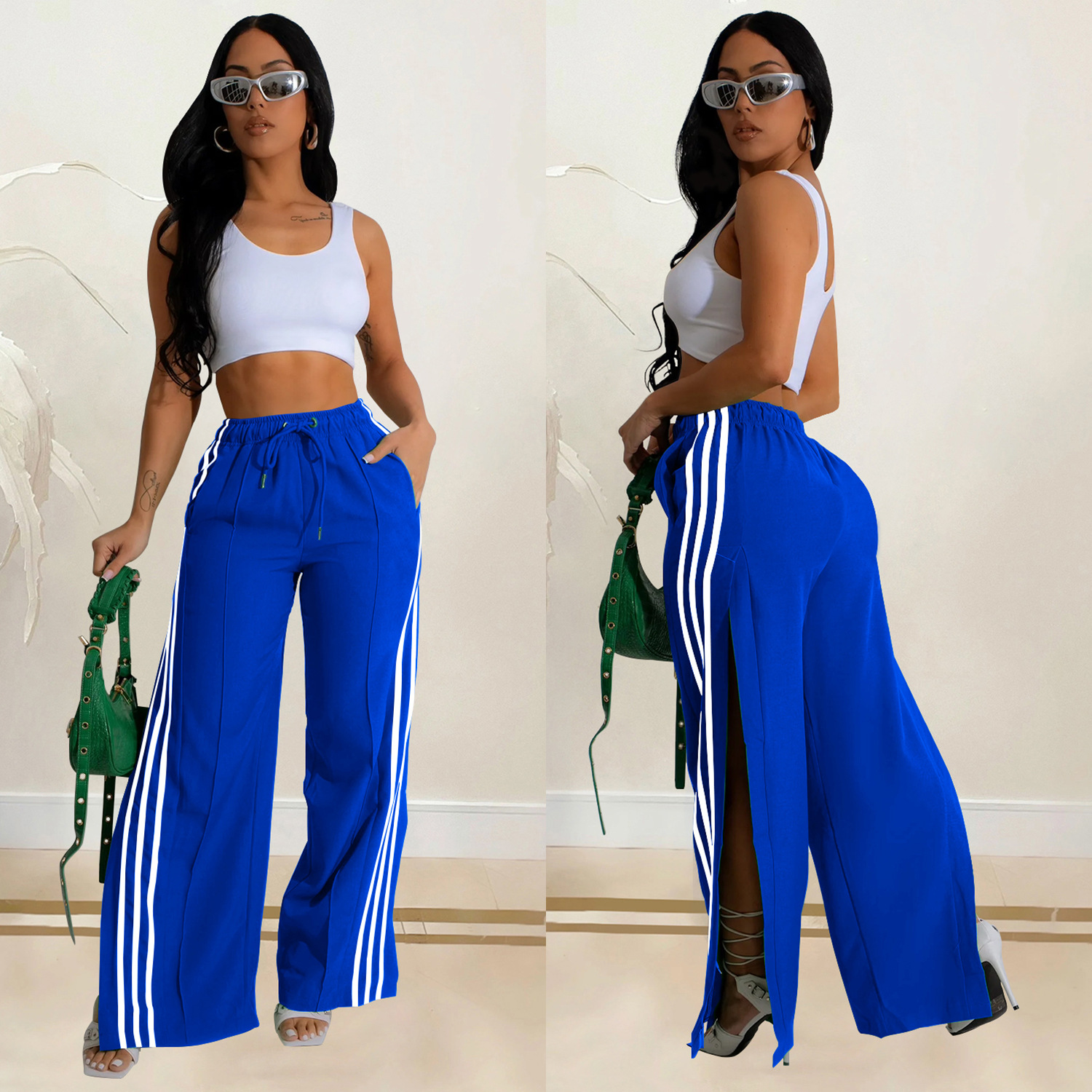 C6960 Cross-border AliExpress Amazon Estación independiente Moda europea y americana Ropa de mujer Pantalones individuales Pantalones deportivos de color sólido Multicolor image 5