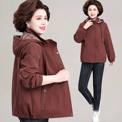 50代の母の春の服のコート2025の新型の中高年の婦人服の春秋のレジャーの風の服の洋風のジャケットの上着