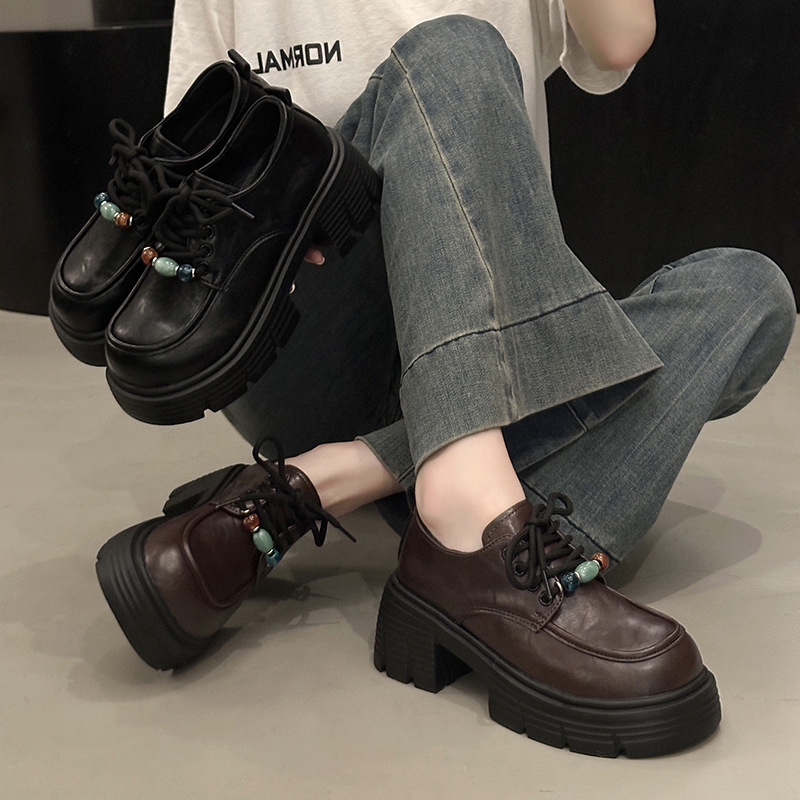牛皮版真皮乐福鞋女2025新款秋季英伦风小皮鞋厚底配裙子增高单鞋|undefined