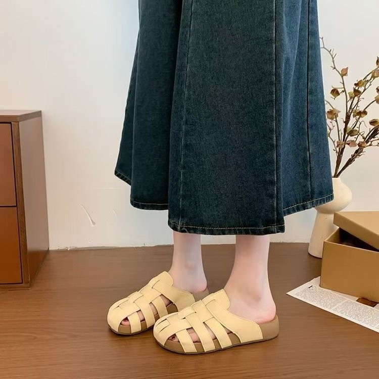 Zapatillas de mitad de mujer zapatillas de tela de fondo grueso 2026 verano nuevo retro zapatillas de tobillo vacías respirables