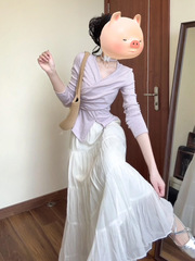 法式紫色v领连衣裙子女装2025新款秋季穿搭一整套高级感长裙套装
