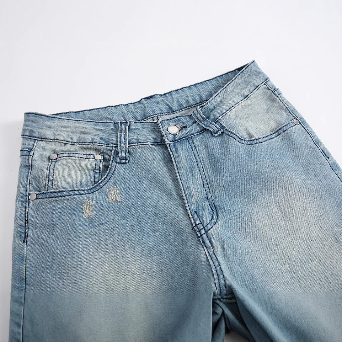 boy 2024 Foreign Trade Cross-Border Hot-Seller Washed Distressed Men's Skinny Jeans Wholesale_voghion.com