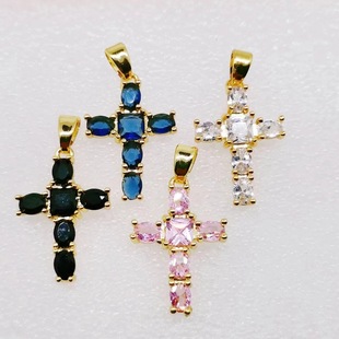 European and American Fashion Hot Selling Cross Pendant Necklace Women's Easiest for Match Copper Plated Real Gold Inlaid Zircon Couple Accessories