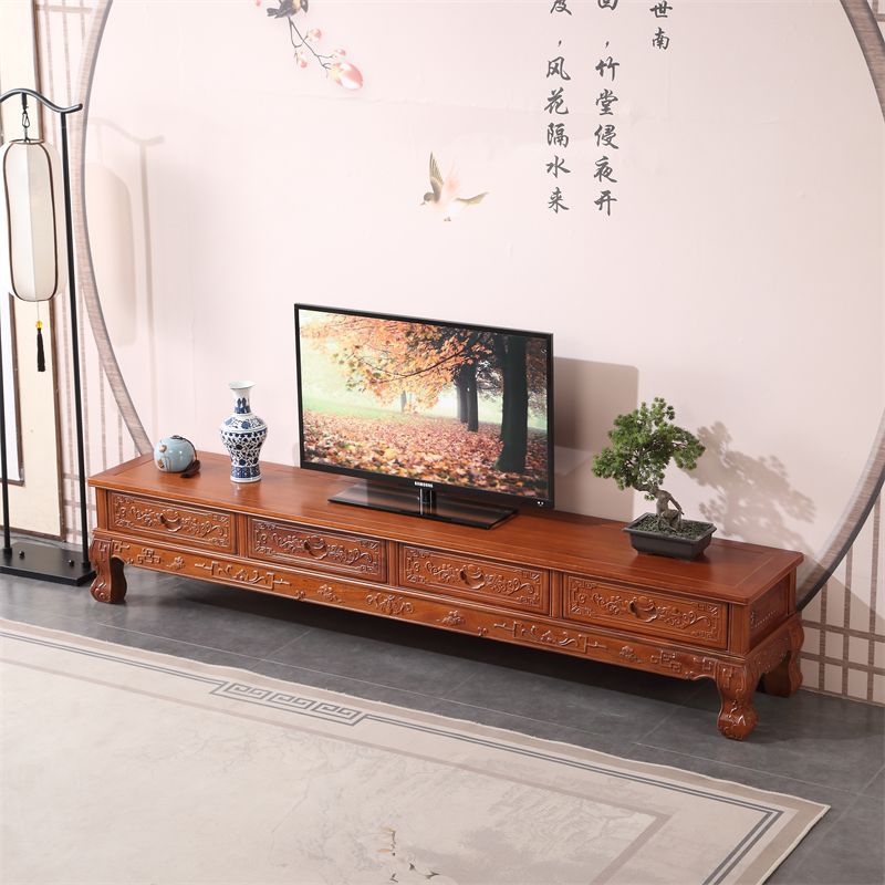 All Solid Wood Pineapple Grid Tv Cabinet Small and Medium-Sized Living Room Tv Cabinet Classical Carved Storage Rosewood Tv Cabinet