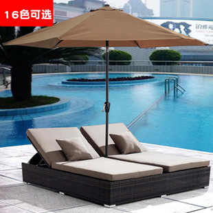 Outdoor Recliner Rattan Chair Nap Leisure Lounge Bed Double Beach Swimming Pool Courtyard Balcony Waterproof Sun Protection Rattan with Umbrella