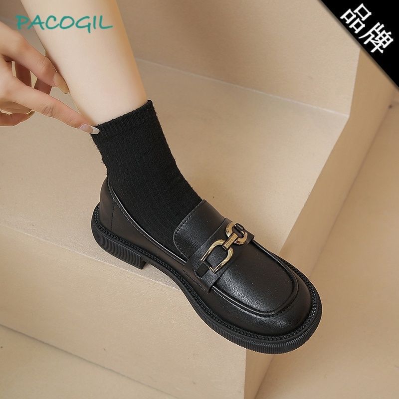 帕克吉尔搭扣小皮鞋女年春季新款一脚蹬英伦风单鞋平底乐福鞋