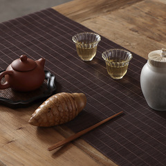 中式竹製茶席茶桌隔熱墊大漆主人席竹簾桌墊防水茶台墊長款竹桌旗