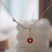 天然南红玛瑙平安扣珍珠项链女夏简约不褪色水晶饰品礼物生日闺蜜