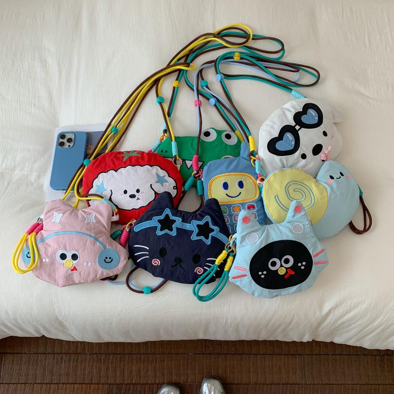 Children's Cute Cartoon Girly Mobile Phone Bag Spring and Summer Lightweight Nylon Korean Style Mini Dopamine Color-Blocking Crossbody Bag