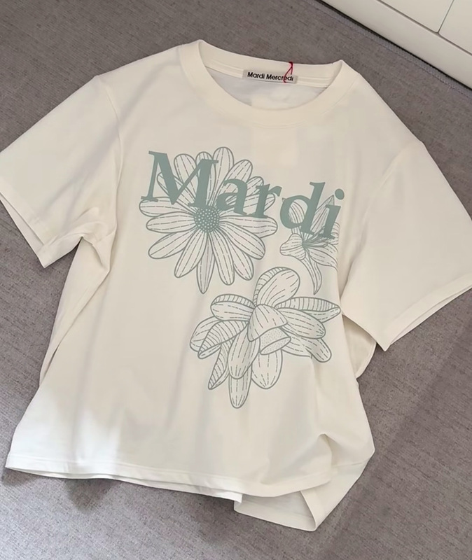韓国マルディトレンディな半袖フラワープリントゴールドハイシルバー夏ラウンドネック純綿ルーズTシャツトップトレンディ|undefined