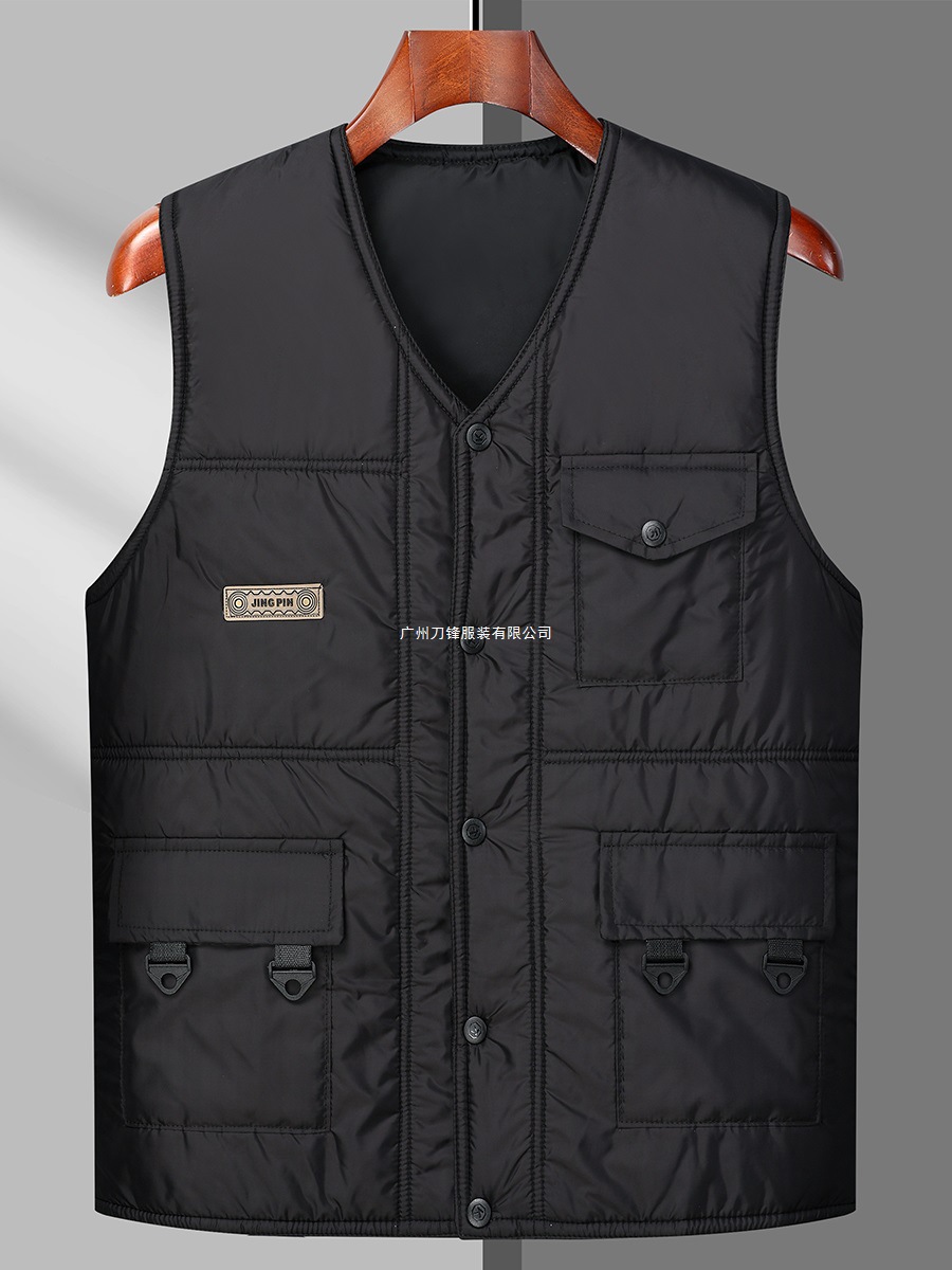 Otoño y invierno hombre casual chaleco de algodón Papa abrigo abrigo abrigo holgado grueso de color sólido sin mangas hombros