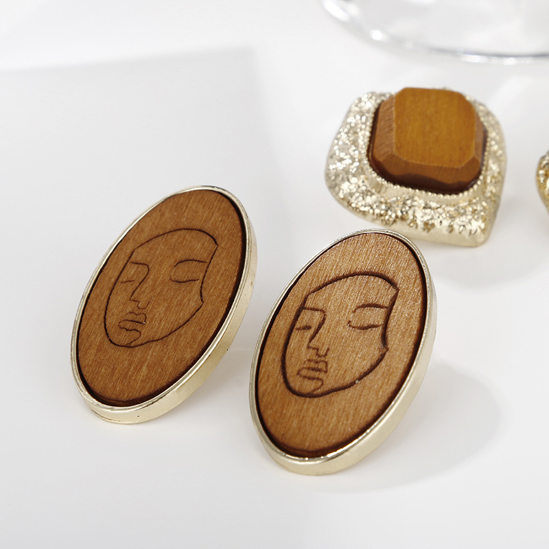 Grohandel Schmuck ethnischen Stil Holz Gesicht Linienmuster runden Anhnger Ohrringe nihaojewelrypicture4