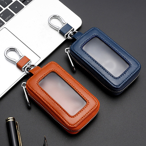 New Genuine Leather Couple Key Bag Large Capacity Mirror Window Women's Car Remote Control Zipper Key Bag Exquisite Retro