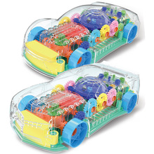 跨境新品电动透明齿轮车万向保时捷跑车带灯光音乐小汽车儿童玩具