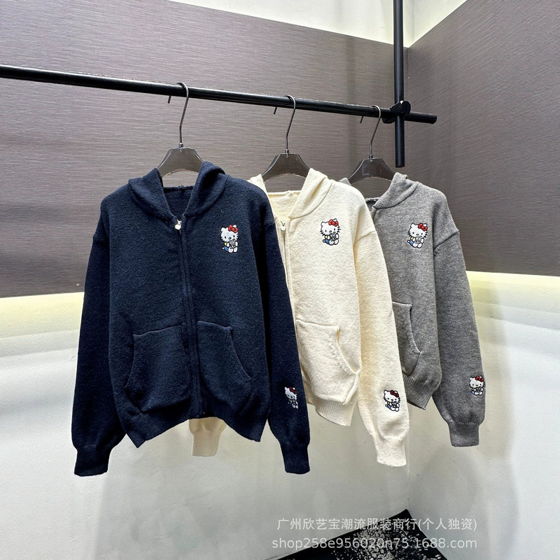 26 Fall/Winter New Matchman KITTY Cat Limited Edition Simple Versatile Hooded Cardigan Slimming Sweater Long Sleeve Coat 26 Fall/Winter New Matchman KITTY Cat Limited Edition Simple Versatile Hooded Cardigan Slimming Sweater Long Sleeve Coat
