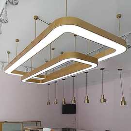 大型简单现代矩形发廊吊灯面包店造型灯金铁Led灯