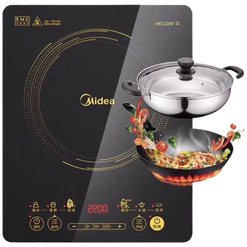 Индукционная плита Midea C22-WH2202S 2200W мощная жарка управлением скольжением прочная панель 8 режимов мощности