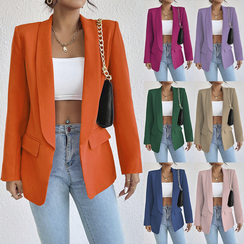 European and American Cross-Border Fashion Commuter Long-Sleeve Green Collar Women's Small Suit Foreign Trade Ready Stock Xs-Xlb6027L Suit