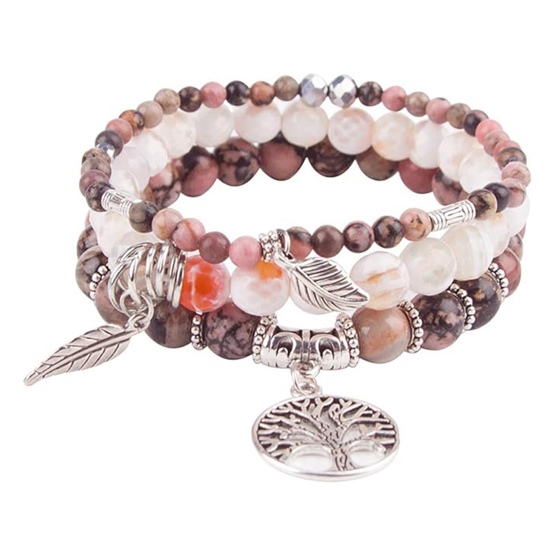 Bracelet arbre de vie plume avec pierres turquoise bohème_voghion.com