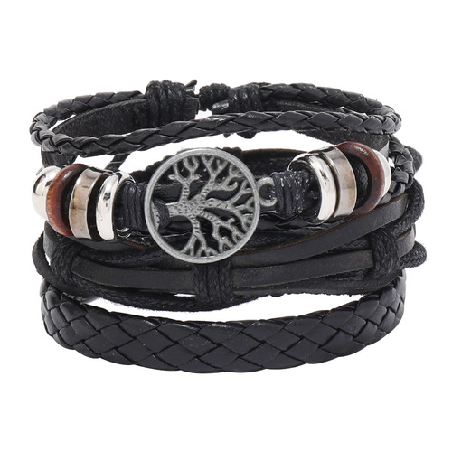 TEMU's New Life Tree Element Bracelet Set for Men, Multi-Layer Cross-Border Handmade Jewelry