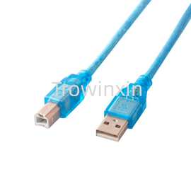 USB打印线 短线30CM USB转方口打印机 扫描仪数据连接线 透明蓝