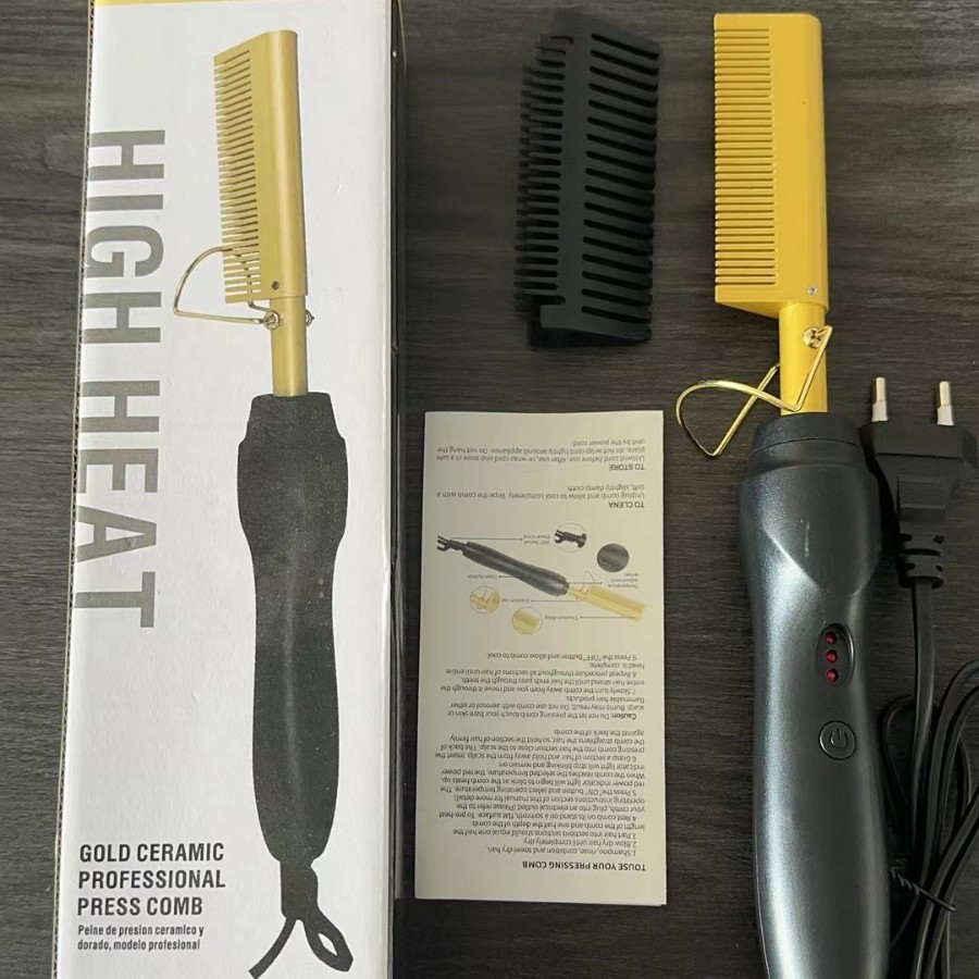 Cross-border wet and dry electric heating copper comb Hot comb hair straightener household perm hair curler hair curler comb