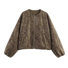 PB&ZA跨境外贸女装秋季欧美风褶皱绒面刺绣夹克棒球服外套8372292