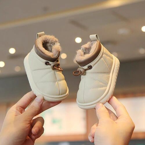 Baby Snow Boots with Fleece Warmth Short Boots Winter New Men and Women Children Cotton Shoes Soft Sole Baby Learning Rain Umbrella Fabric