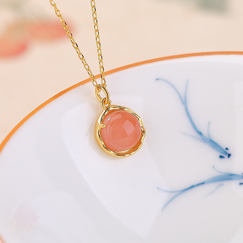 Dây chuyền bạc S925 mạ vàng hồng đính mã não xanh ngọc lục bảo hình học — Kiểu Phỉ Thúy