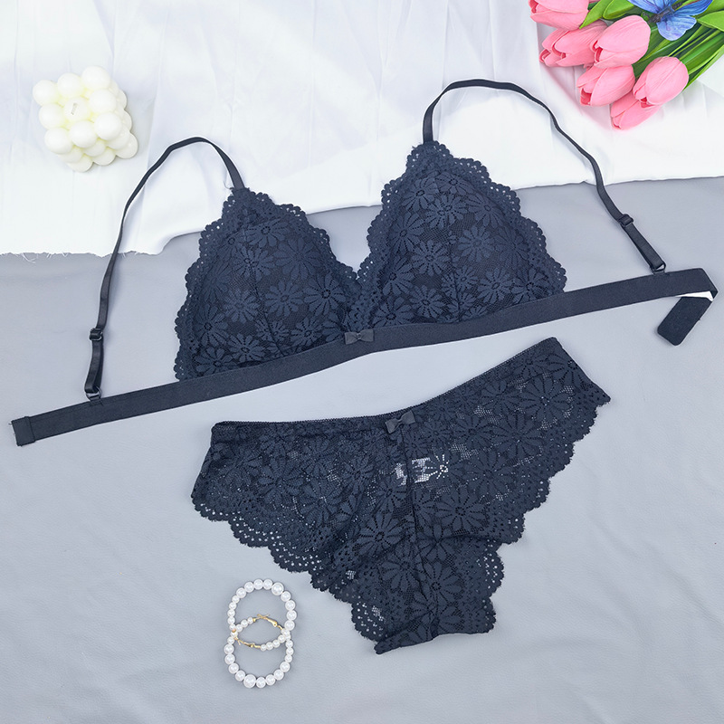 Bra de estilo francés conjunto de encaje femenino se reúne de alta calidad sin anillo de acero hermosa espalda delgada ropa interior de tamaño grande transfronteriza