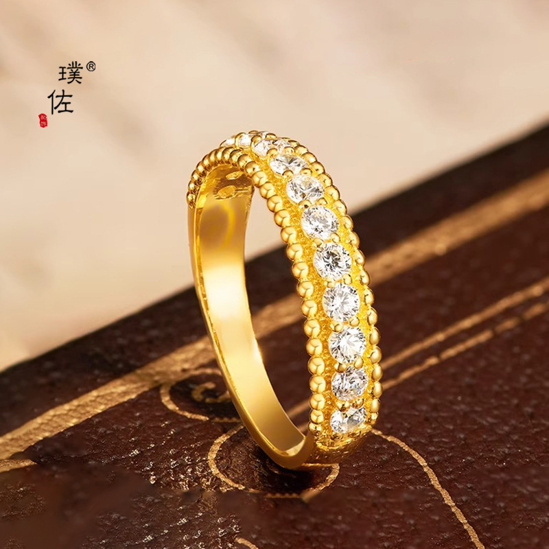 璞佐金店同款沙金蛋糕邊滿鑽戒指女高顏值氣質百搭食指戒送女友