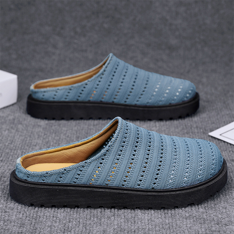 Versión coreana de los nuevos zapatos de verano para hombre, zapatos casuales y cómodos de medio soporte, malla, tejido volador, moda hueca, perezoso