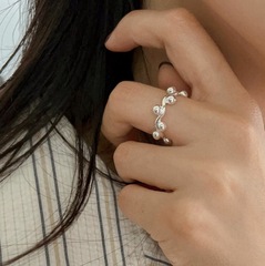 幾何波浪圓珠戒指女百搭時尚設計感S925銀開口指環創意個性食指戒