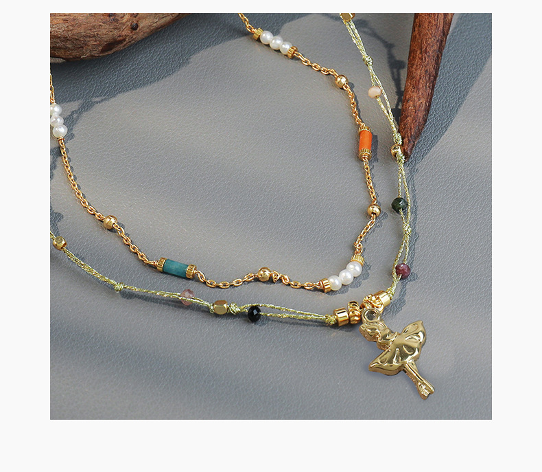 Linglang Baroque Layered Necklace Freshwater Pearl Natural Stone Beaded Necklace Retro Stacked Choker Jewelry