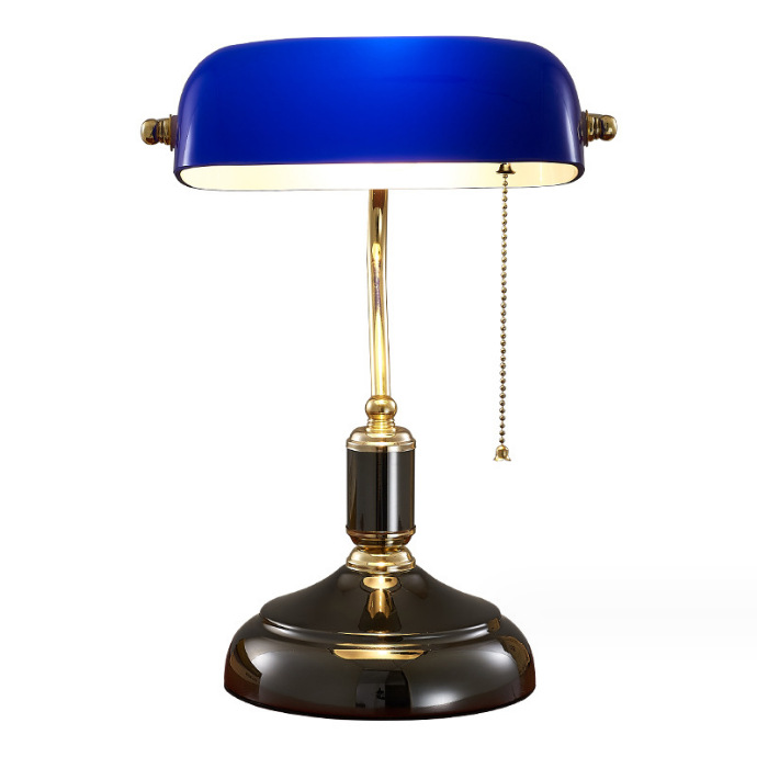 Nostálgico americano antiguo retro clásico Banco lámpara de mesa Chiang Kai-shek sala de estudio lámpara antigua cubierta verde vieja Shanghai lámpara de mesa