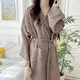 韩国ins女士新品早春韩系小碎花纱布睡袍浴袍睡裙睡衣家居服批发