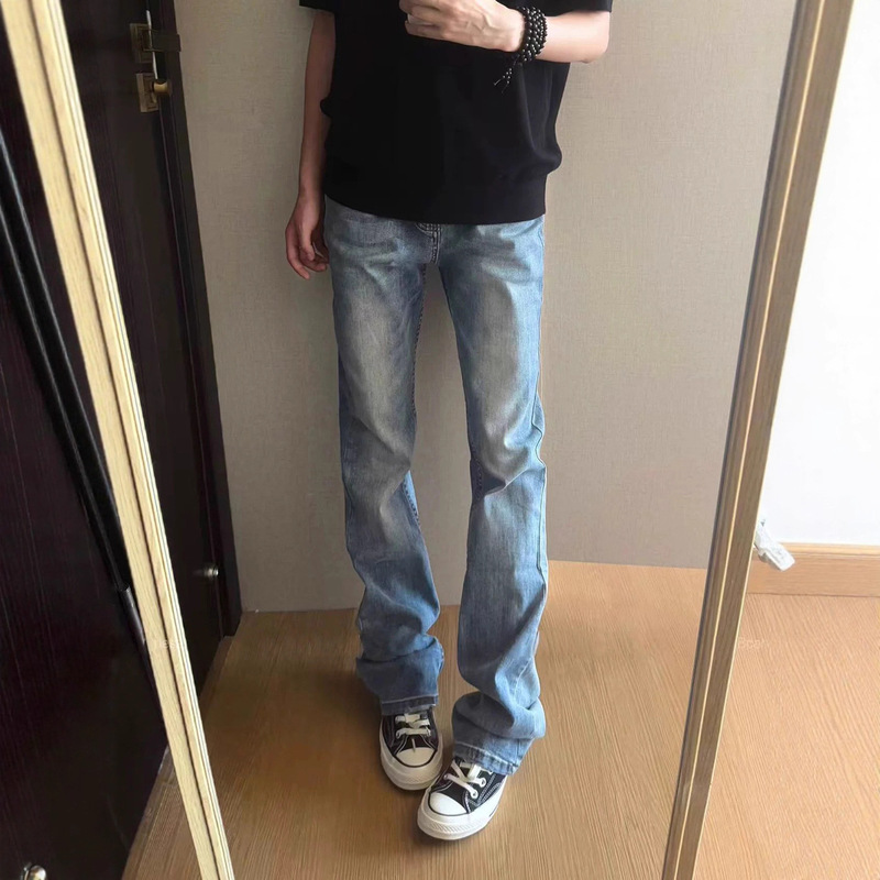 American High Street Scimitar Jeans for Men in Spring and Autumn New High-Waisted Slimming Straight-Leg Long Pants